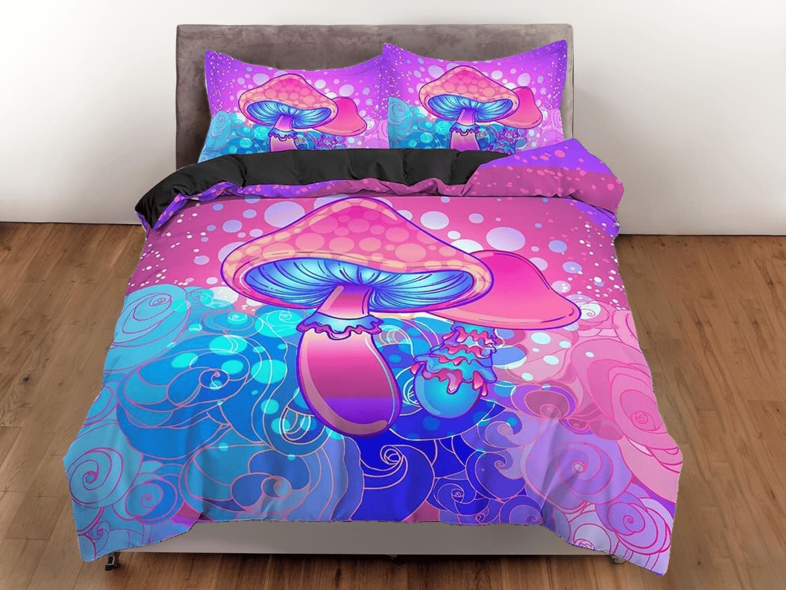 Psychedelic blue pink duvet cover hippie mushroom bedding set full, queen king, preppy dorm bedding indie room decor aesth…