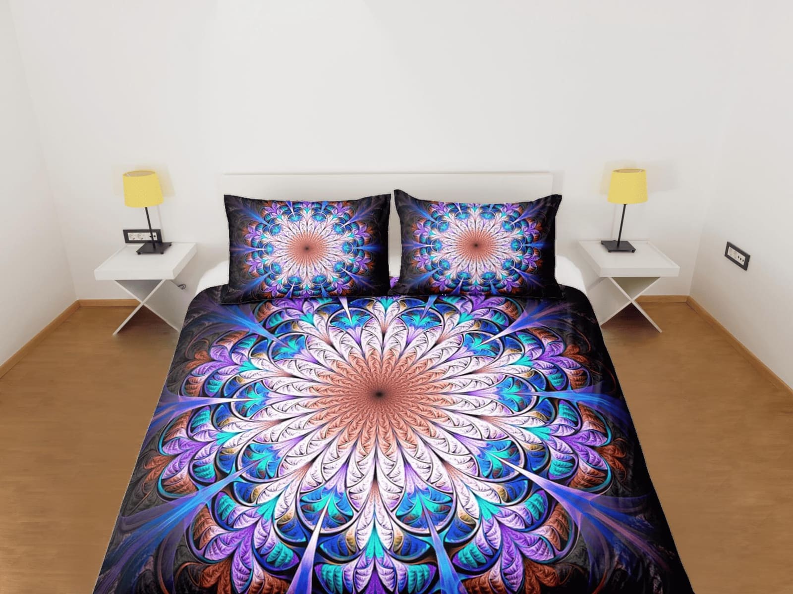 Psychedelic hippie mandala duvet cover boho bedding set full, queen, king, dorm bedding, aesthetic room indian bedspread m…