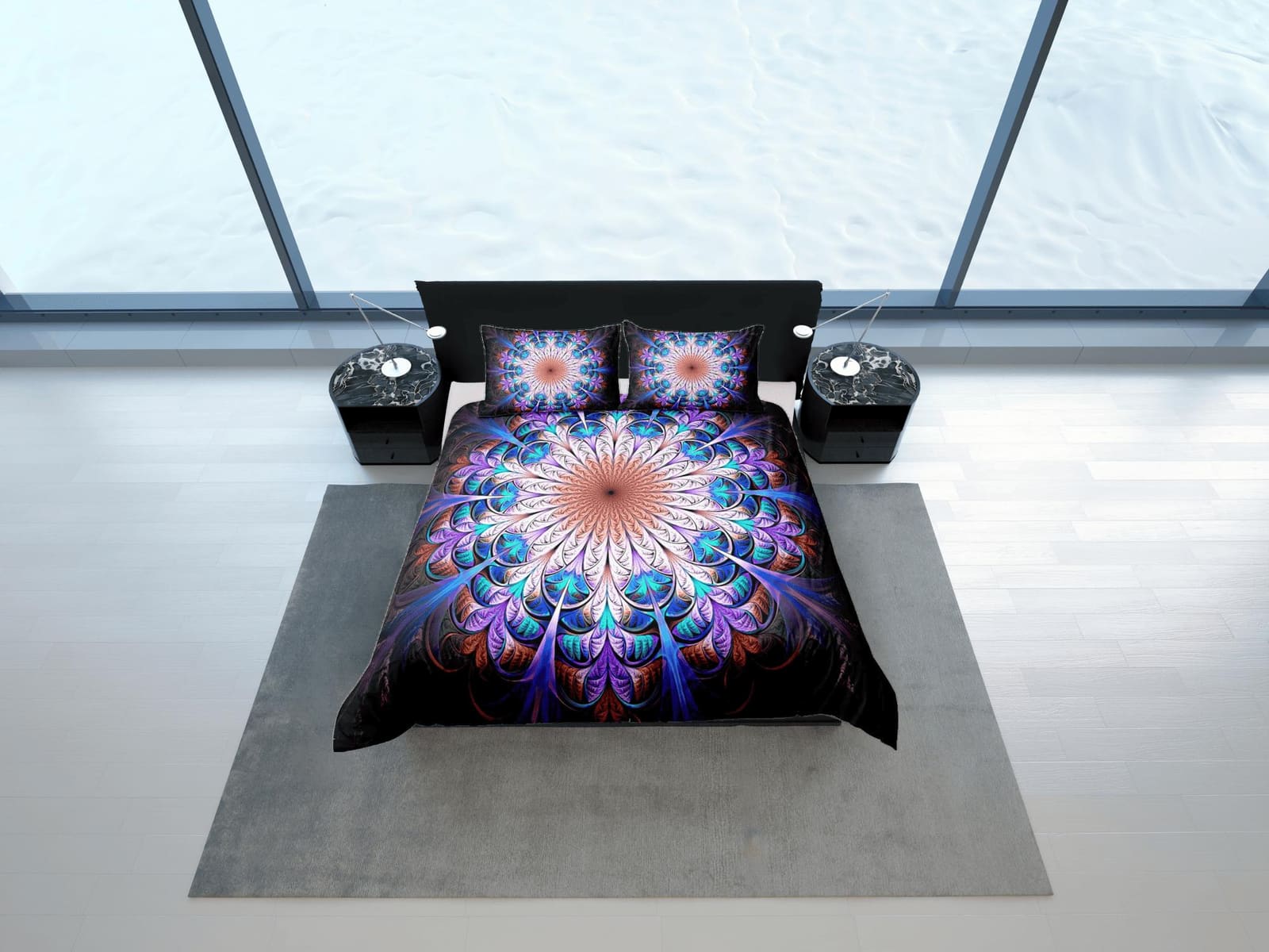 Psychedelic hippie mandala duvet cover boho bedding set full, queen, king, dorm bedding, aesthetic room indian bedspread m…