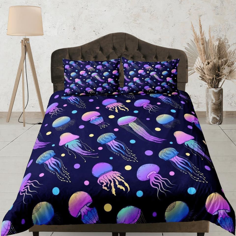 Psychedelic jellyfish bedding purple duvet cover, ocean blush sea animal bedding set full king queen twin crib toddler, do…