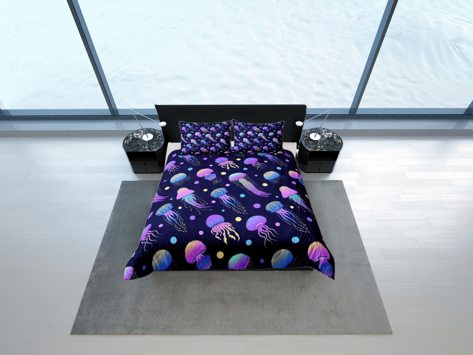 Psychedelic jellyfish bedding purple duvet cover, ocean blush sea animal bedding set full king queen twin crib toddler, do…