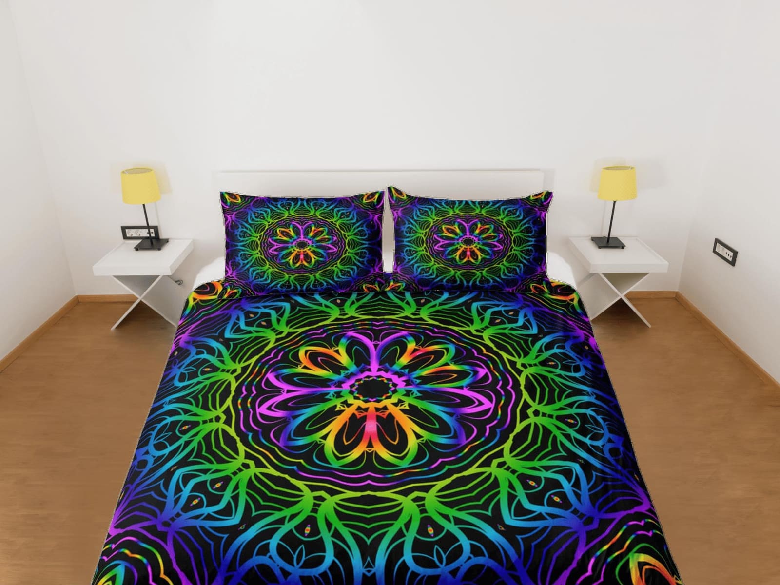 Psychedelic mandala duvet cover hippie bedding set full, queen, king, preppy dorm bedding, indie room decor, aesthetic bed…