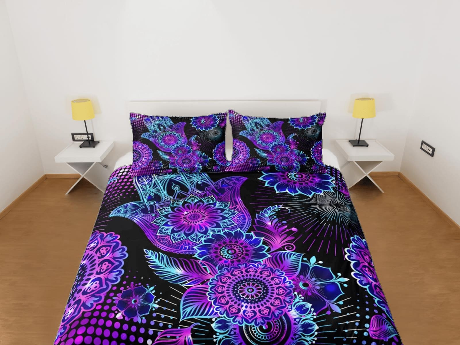 Psychedelic mandala purple duvet cover hippie bedding set full, queen, king, preppy dorm bedding, indie room decor, aesthe…