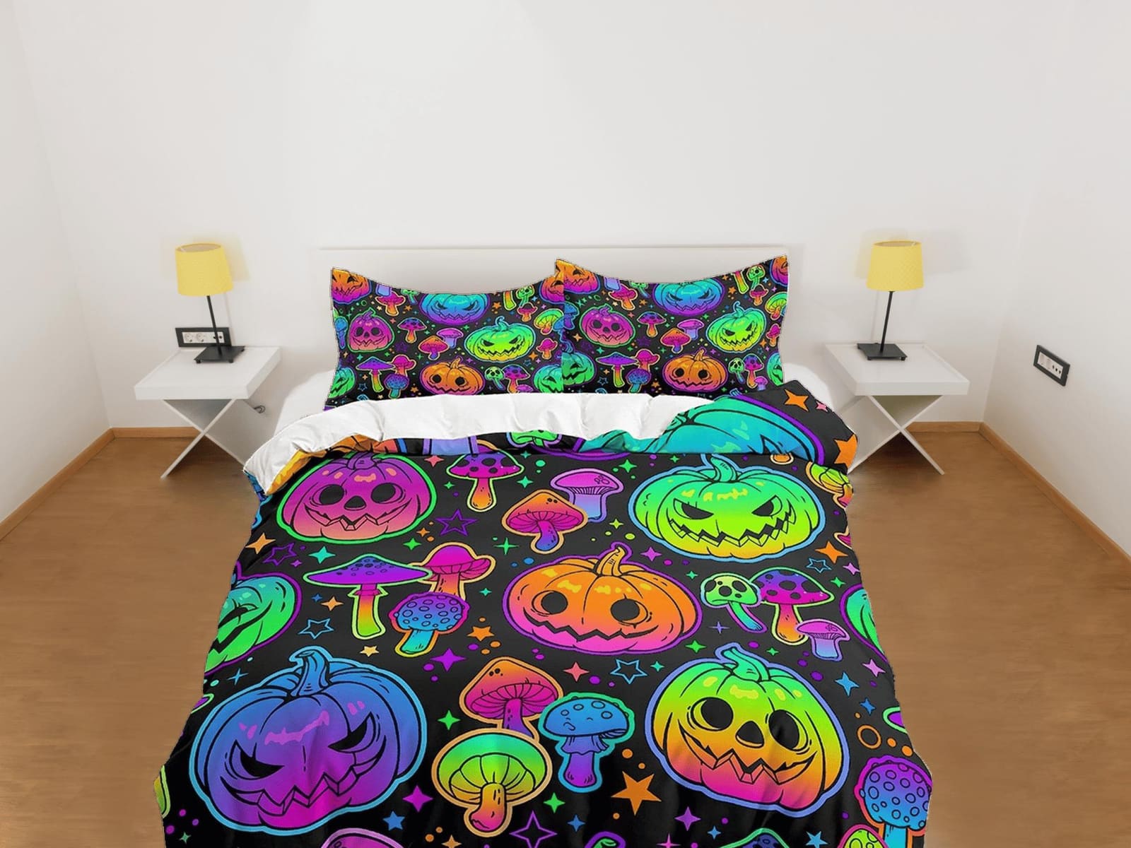 Psychedelic pumpkins halloween bedding & pillowcase, gothic duvet cover, dorm bedding, goth decor toddler bedding, hallowe…