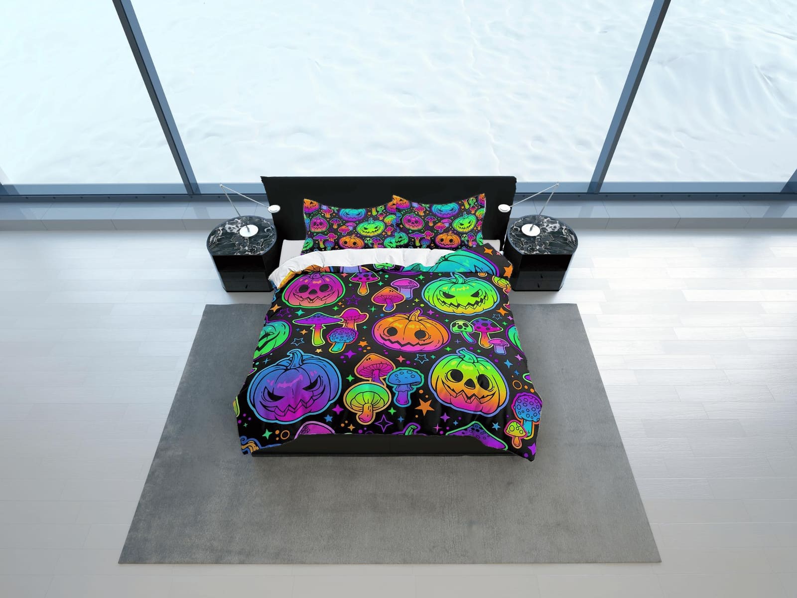 Psychedelic pumpkins halloween bedding & pillowcase, gothic duvet cover, dorm bedding, goth decor toddler bedding, hallowe…