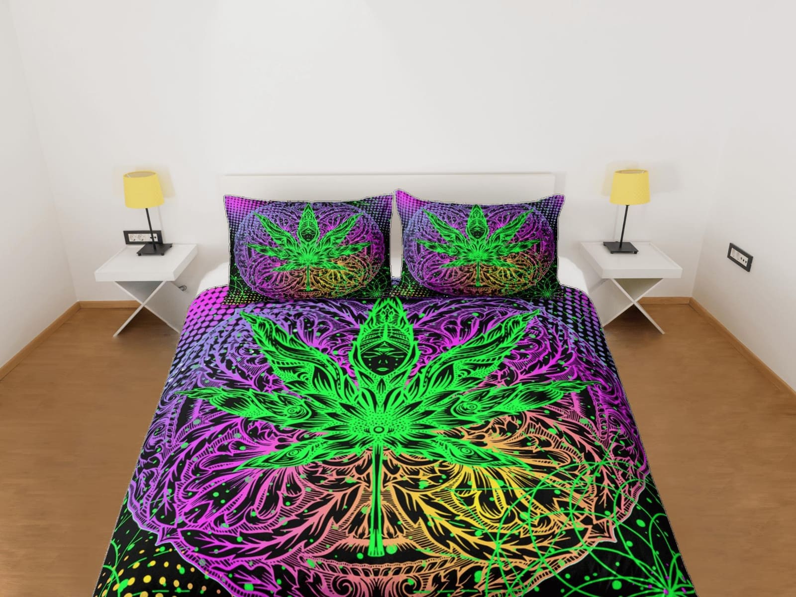 Psychedelic Trippy Duvet Cover, Leaf Decor, Hippie Dorm Bedding Pillowcase, Colorful King Duvet Full Queen Duvet Bedspread…