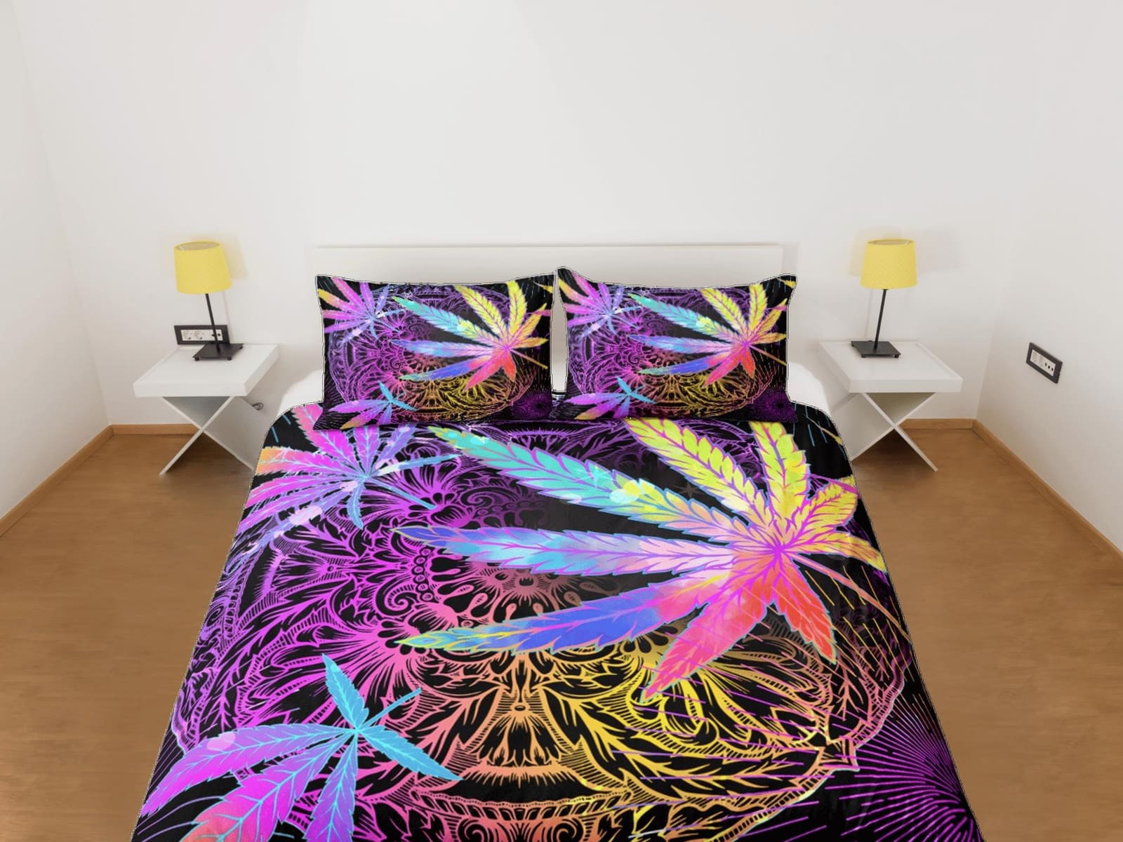 Psychedelic Trippy Duvet Cover, Leaf Decor, Hippie Dorm Bedding Pillowcase, Colorful King Duvet Full Queen Duvet Bedspread…
