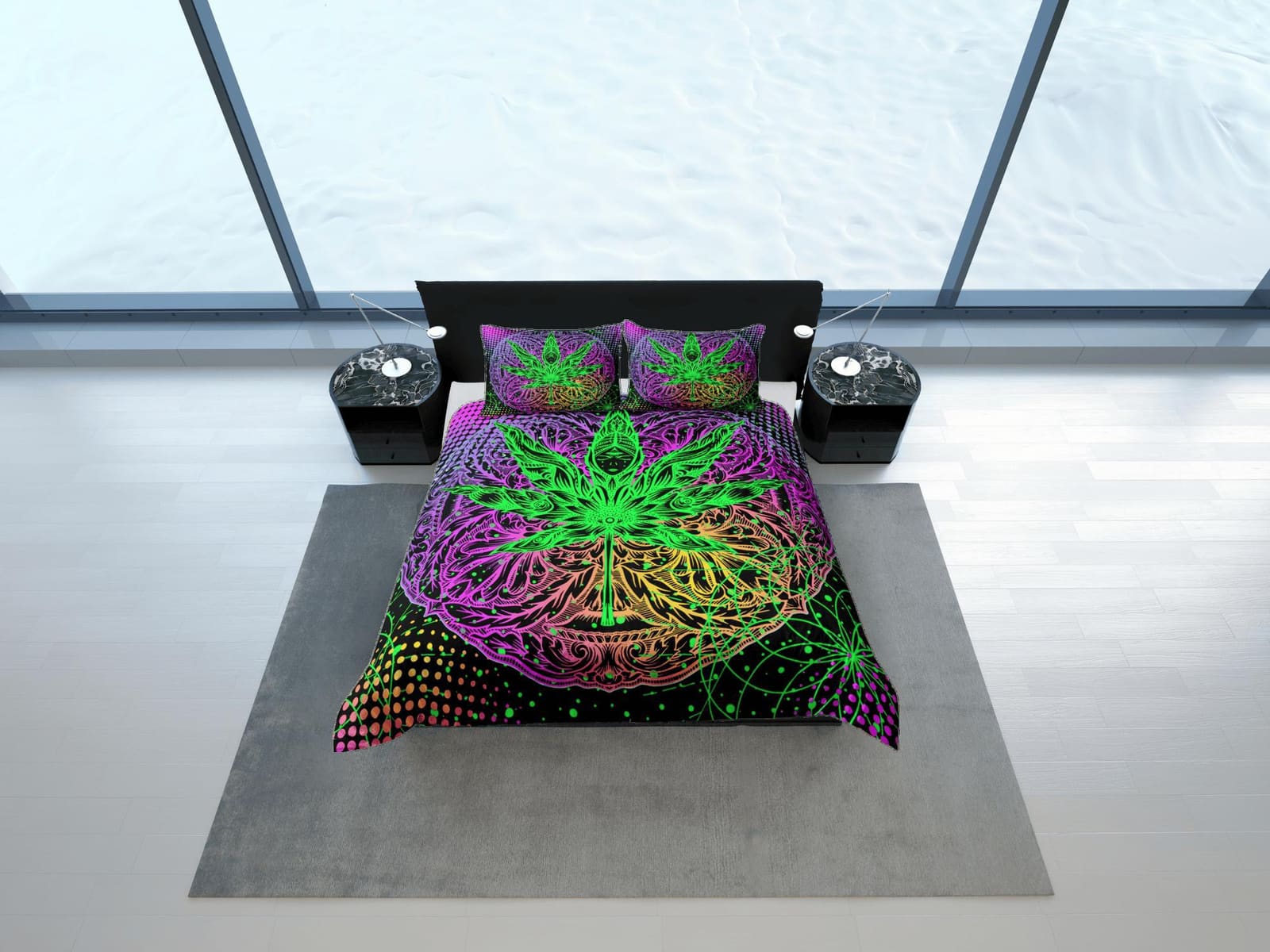 Psychedelic Trippy Duvet Cover, Leaf Decor, Hippie Dorm Bedding Pillowcase, Colorful King Duvet Full Queen Duvet Bedspread…