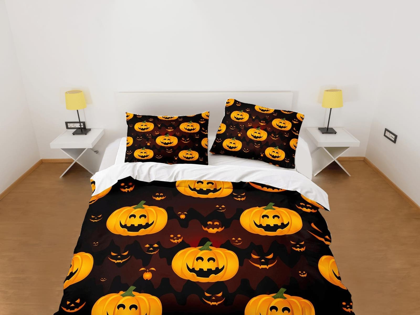 Pumpkin and bats halloween full size bedding & pillowcase, duvet cover set dorm bedding, nursery toddler bedding, hallowee…
