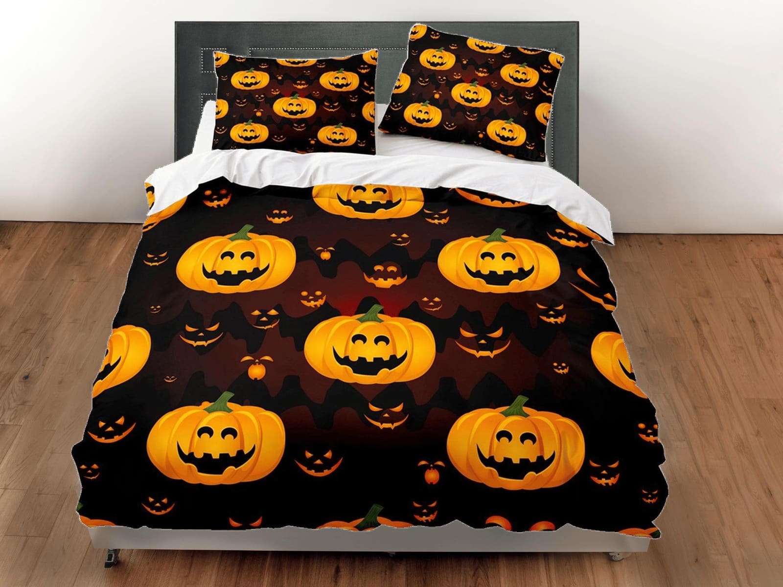 Pumpkin and bats halloween full size bedding & pillowcase, duvet cover set dorm bedding, nursery toddler bedding, hallowee…