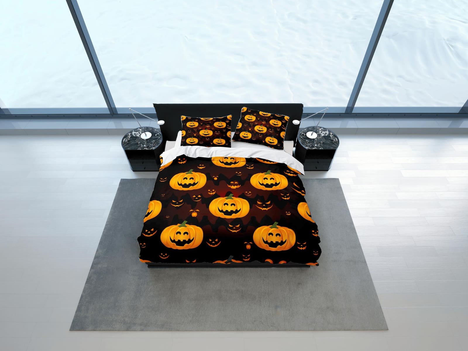 Pumpkin and bats halloween full size bedding & pillowcase, duvet cover set dorm bedding, nursery toddler bedding, hallowee…