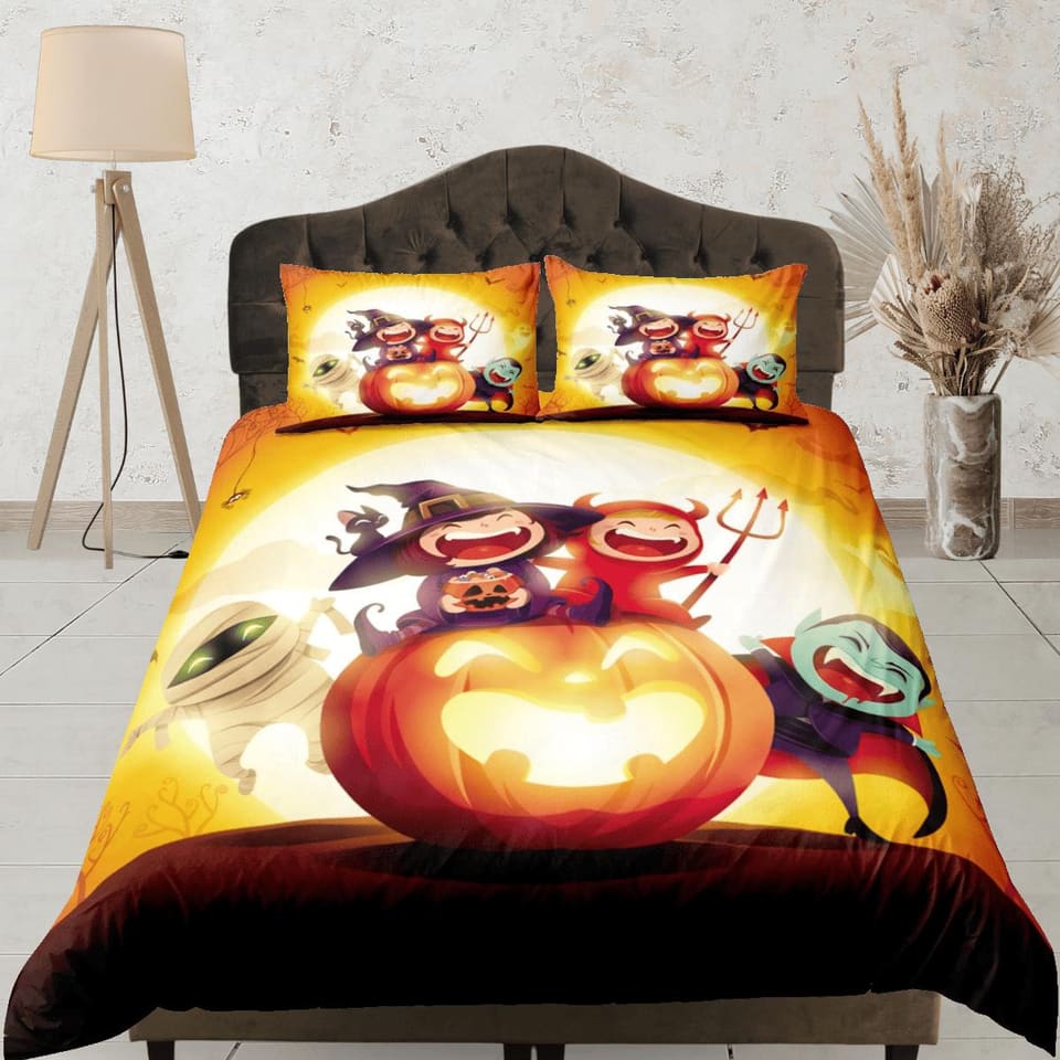 Pumpkin, dracula, vampire halloween bedding & pillowcase, gothic duvet cover, dorm bedding, goth decor toddler bedding, ha…