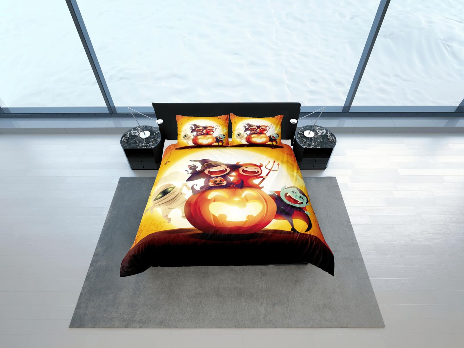 Pumpkin, dracula, vampire halloween bedding & pillowcase, gothic duvet cover, dorm bedding, goth decor toddler bedding, ha…