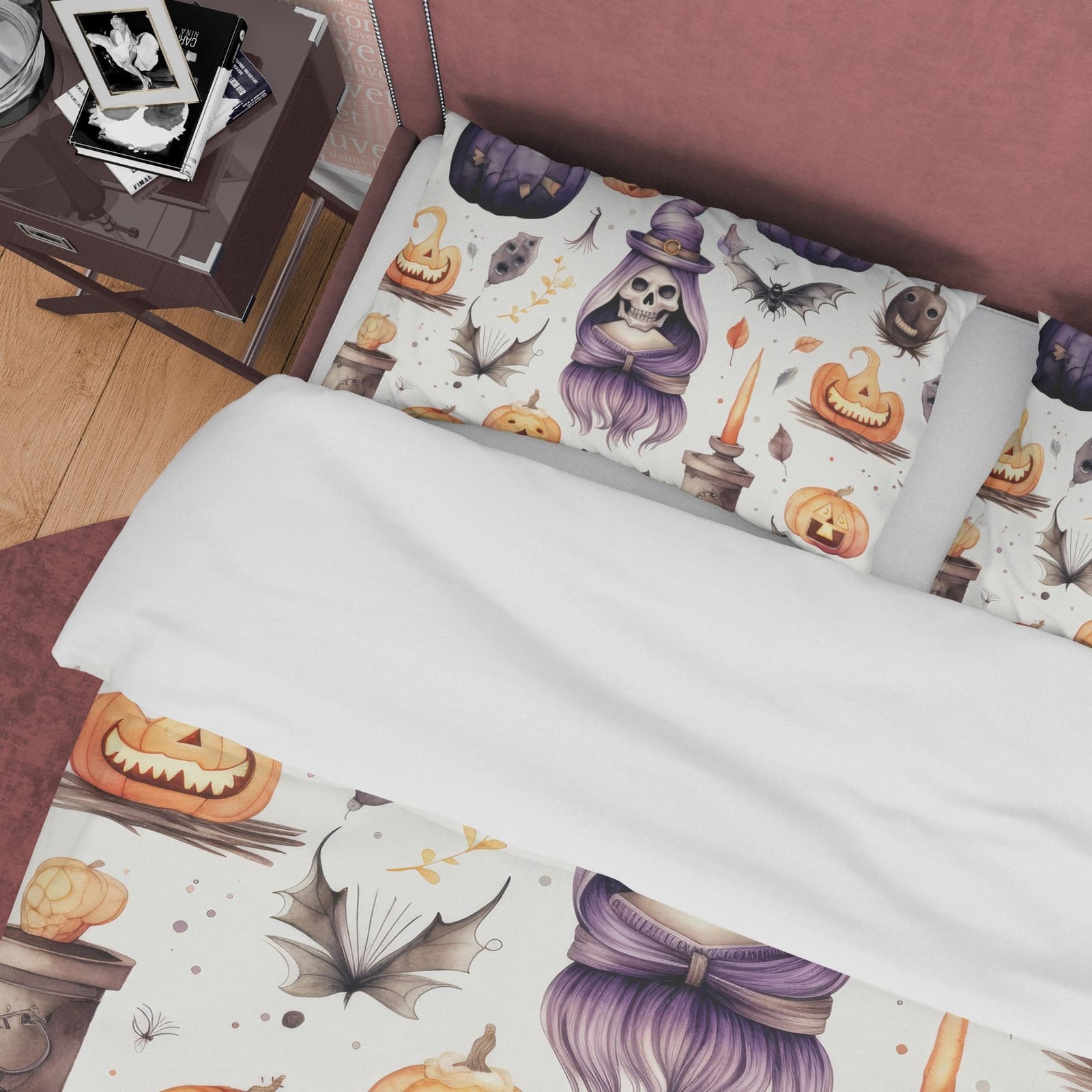 Pumpkin Duvet Cover Set Retro Aesthetic Bedding, Halloween Room Decor, Spooky Bedspread, Autumn Quilt Cover, White Zipper…