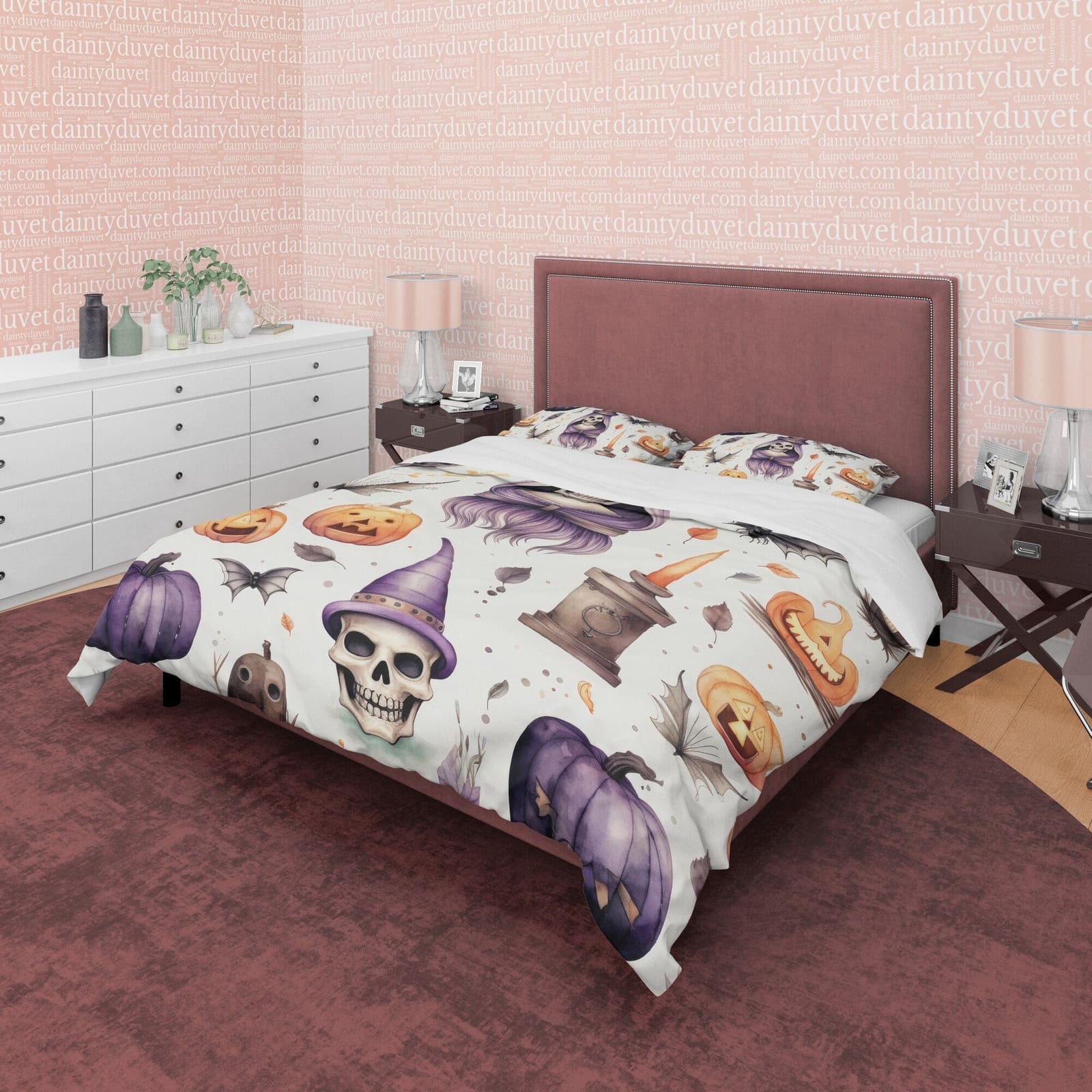 Pumpkin Duvet Cover Set Retro Aesthetic Bedding, Halloween Room Decor, Spooky Bedspread, Autumn Quilt Cover, White Zipper…