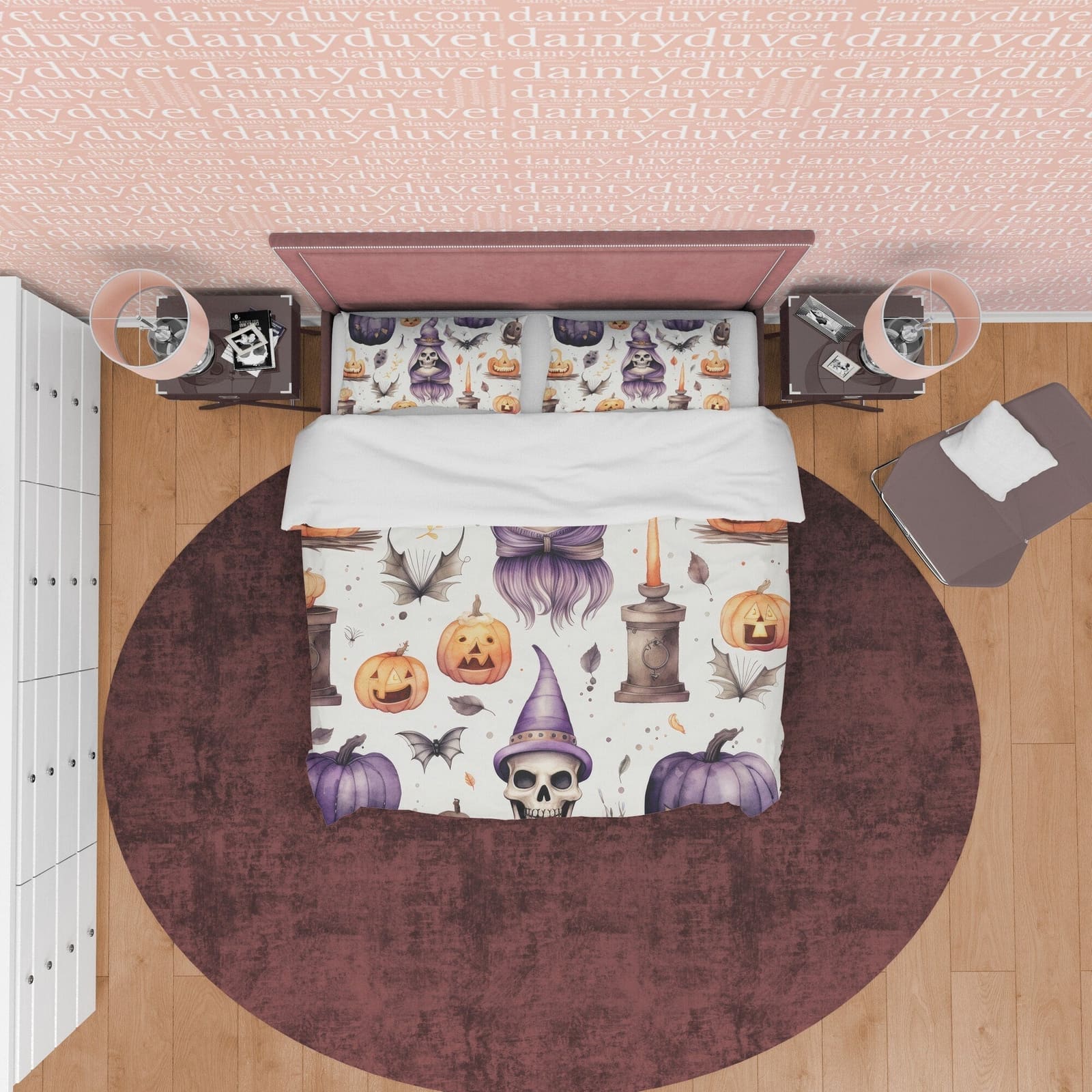 Pumpkin Duvet Cover Set Retro Aesthetic Bedding, Halloween Room Decor, Spooky Bedspread, Autumn Quilt Cover, White Zipper…
