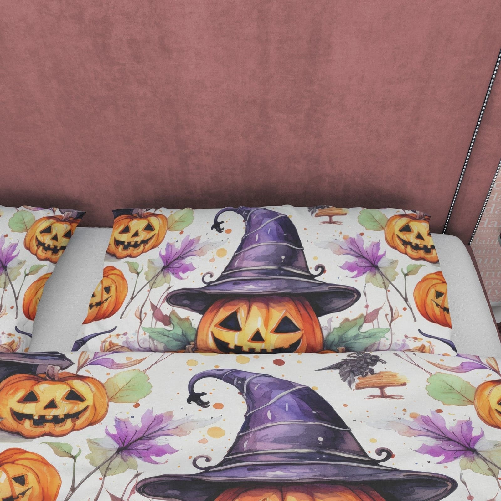 Pumpkin Family Duvet Cover Set, Spooky Bedding, Halloween Room Decor, Witch Hat, Retro Aesthetic Farmhouse, US, European,…