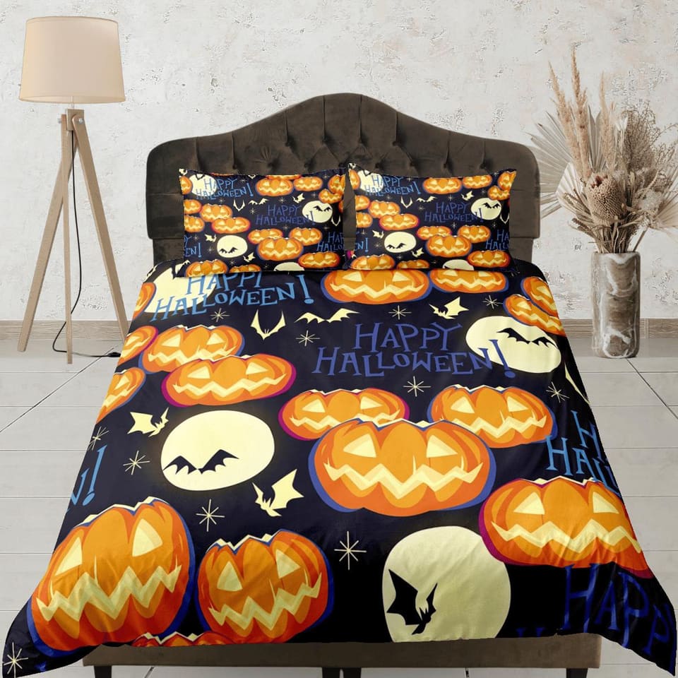 Pumpkin full moon happy halloween bedding & pillowcase, gothic duvet cover, dorm bedding, goth decor toddler bedding, hall…