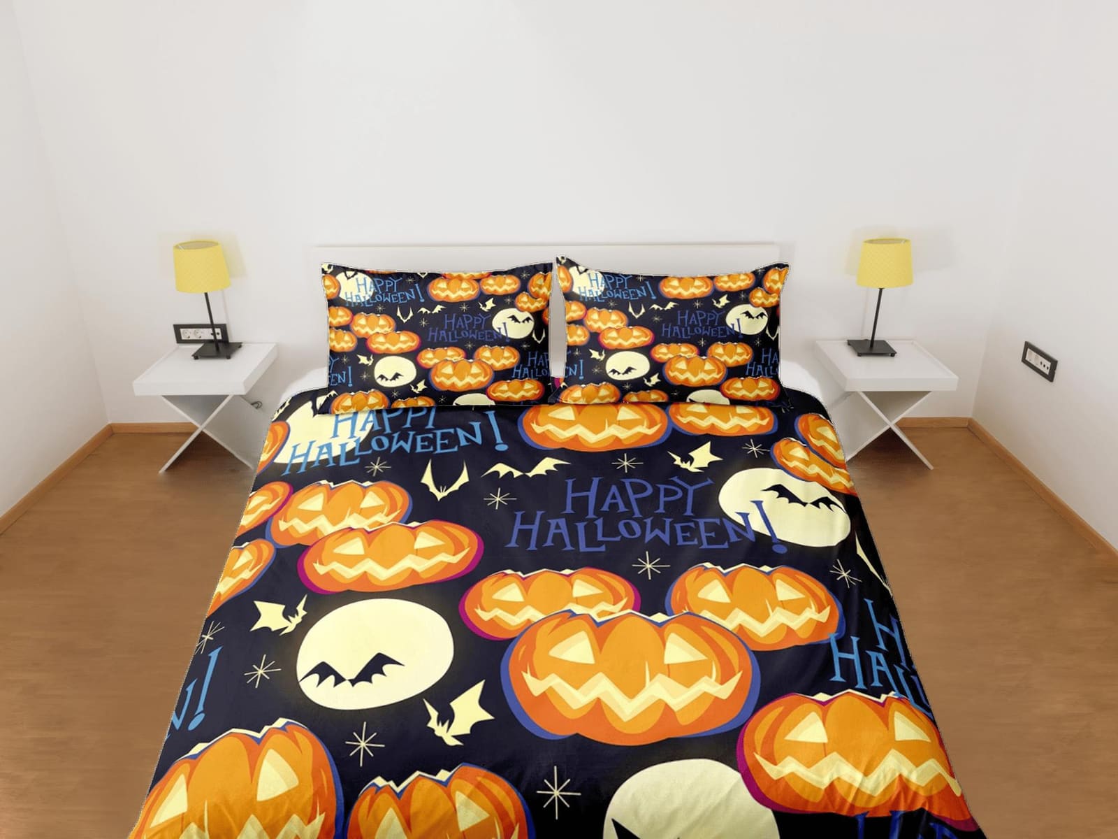 Pumpkin full moon happy halloween bedding & pillowcase, gothic duvet cover, dorm bedding, goth decor toddler bedding, hall…