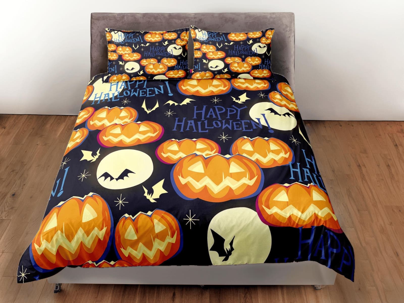 Pumpkin full moon happy halloween bedding & pillowcase, gothic duvet cover, dorm bedding, goth decor toddler bedding, hall…