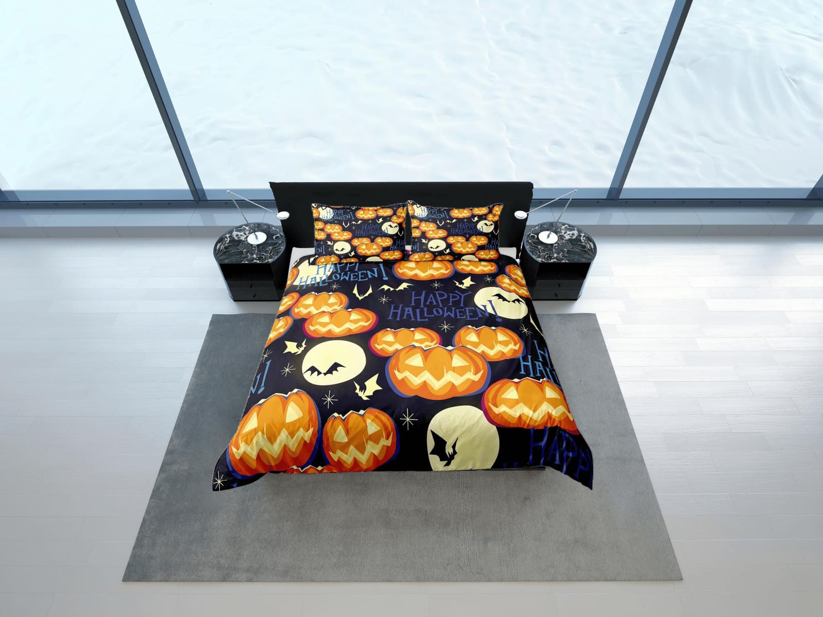 Pumpkin full moon happy halloween bedding & pillowcase, gothic duvet cover, dorm bedding, goth decor toddler bedding, hall…