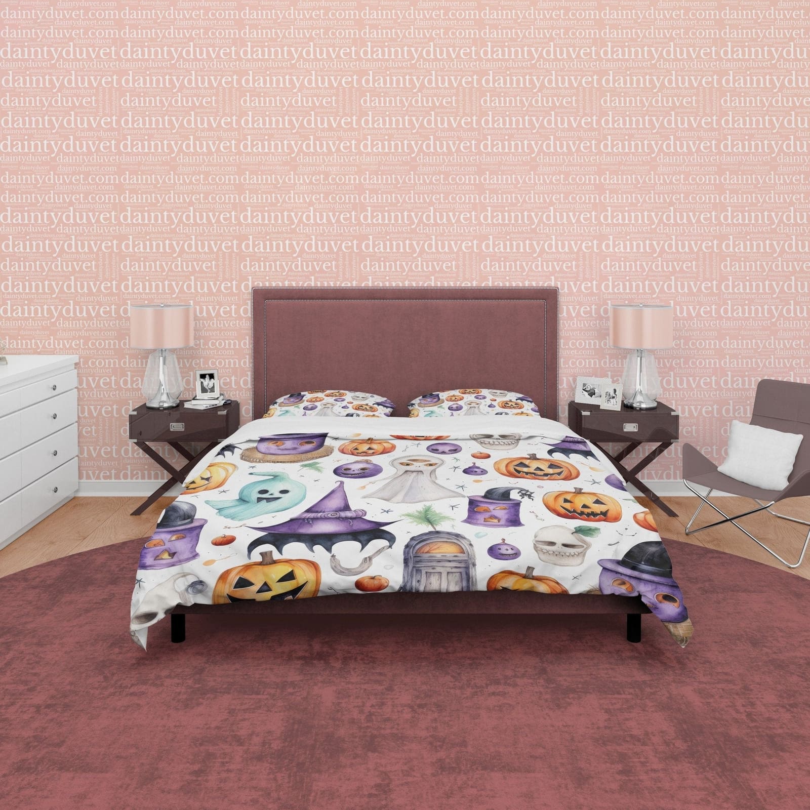 Pumpkin, Ghost and Witch Hat Printed Duvet Cover Set, Aesthetic Zipper Bedding, Halloween Room Decor, US, UK, European, Au…