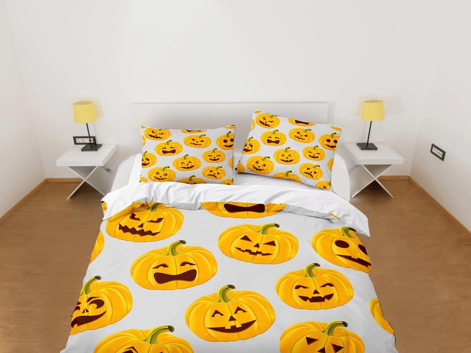 Pumpkin halloween full bedding & pillowcase, grey duvet cover set dorm bedding, halloween decor, nursery toddler bedding,…