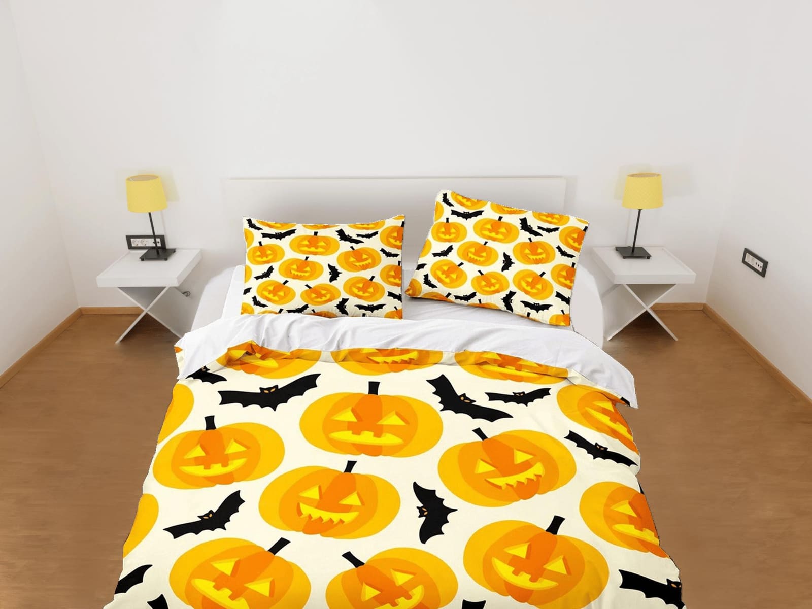 Pumpkin lantern bats halloween bedding & pillowcase, duvet cover set dorm bedding, halloween decor, nursery toddler beddin…