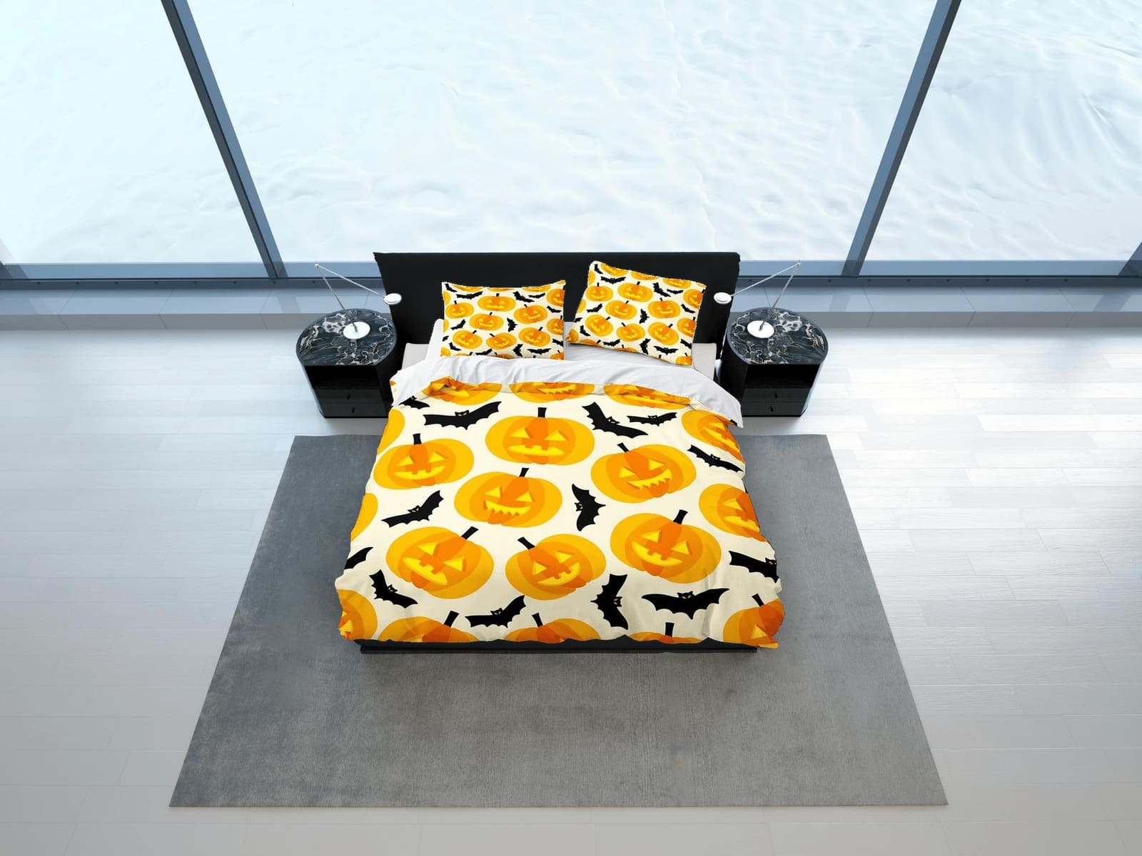 Pumpkin lantern bats halloween bedding & pillowcase, duvet cover set dorm bedding, halloween decor, nursery toddler beddin…