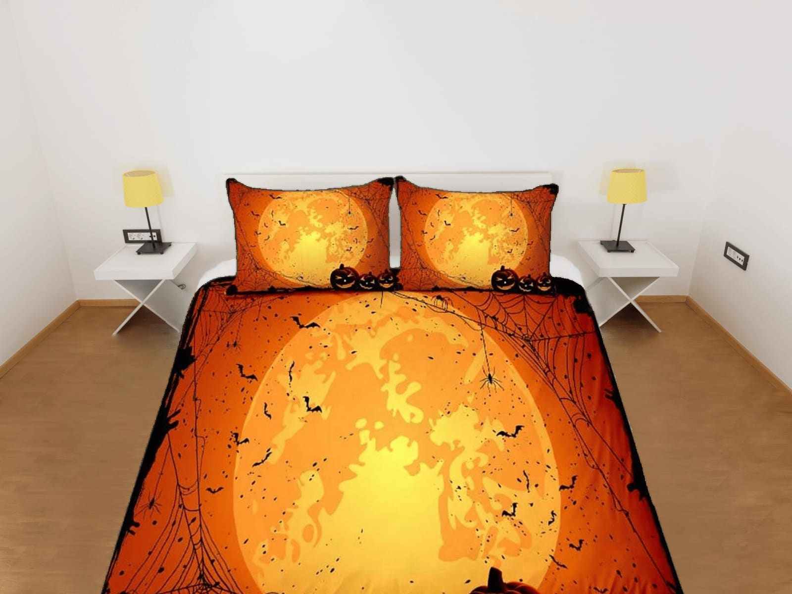 Pumpkin lantern moon halloween bedding & pillowcase, gothic duvet cover, dorm bedding, goth decor toddler bedding, hallowe…