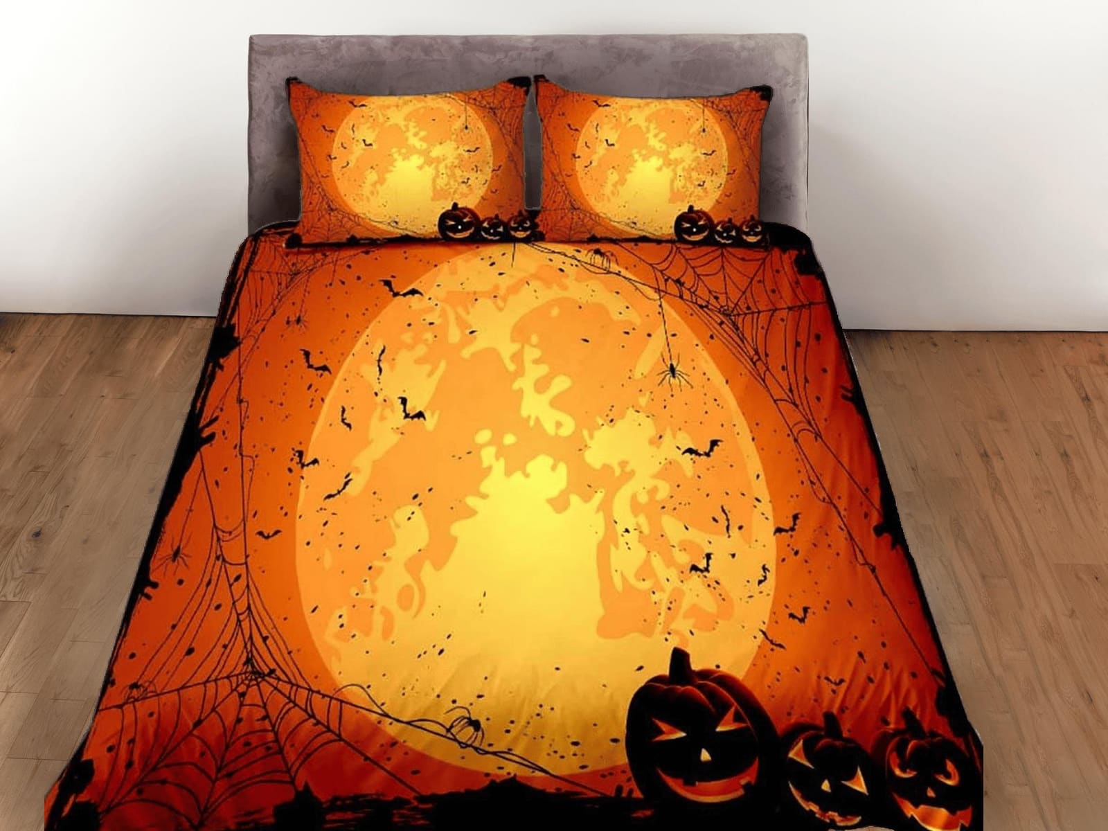Pumpkin lantern moon halloween bedding & pillowcase, gothic duvet cover, dorm bedding, goth decor toddler bedding, hallowe…