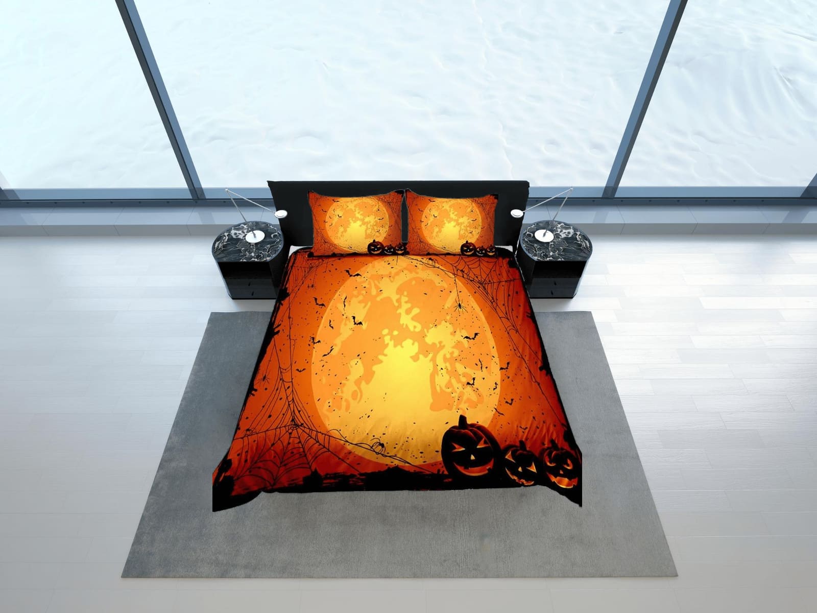 Pumpkin lantern moon halloween bedding & pillowcase, gothic duvet cover, dorm bedding, goth decor toddler bedding, hallowe…