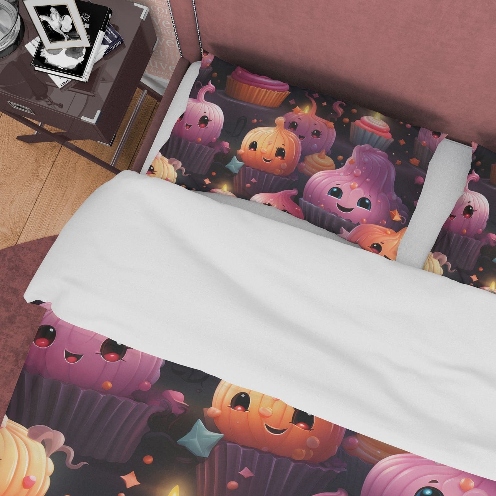 Pumpkin Onion & Cupcakes Duvet Cover Set Spooky Bedding, Cute Halloween Room Decor, Kids Bedspread, Zipper Quilt Cover, Ae…