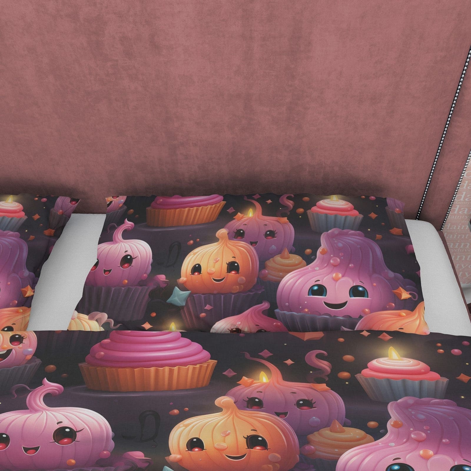 Pumpkin Onion & Cupcakes Duvet Cover Set Spooky Bedding, Cute Halloween Room Decor, Kids Bedspread, Zipper Quilt Cover, Ae…