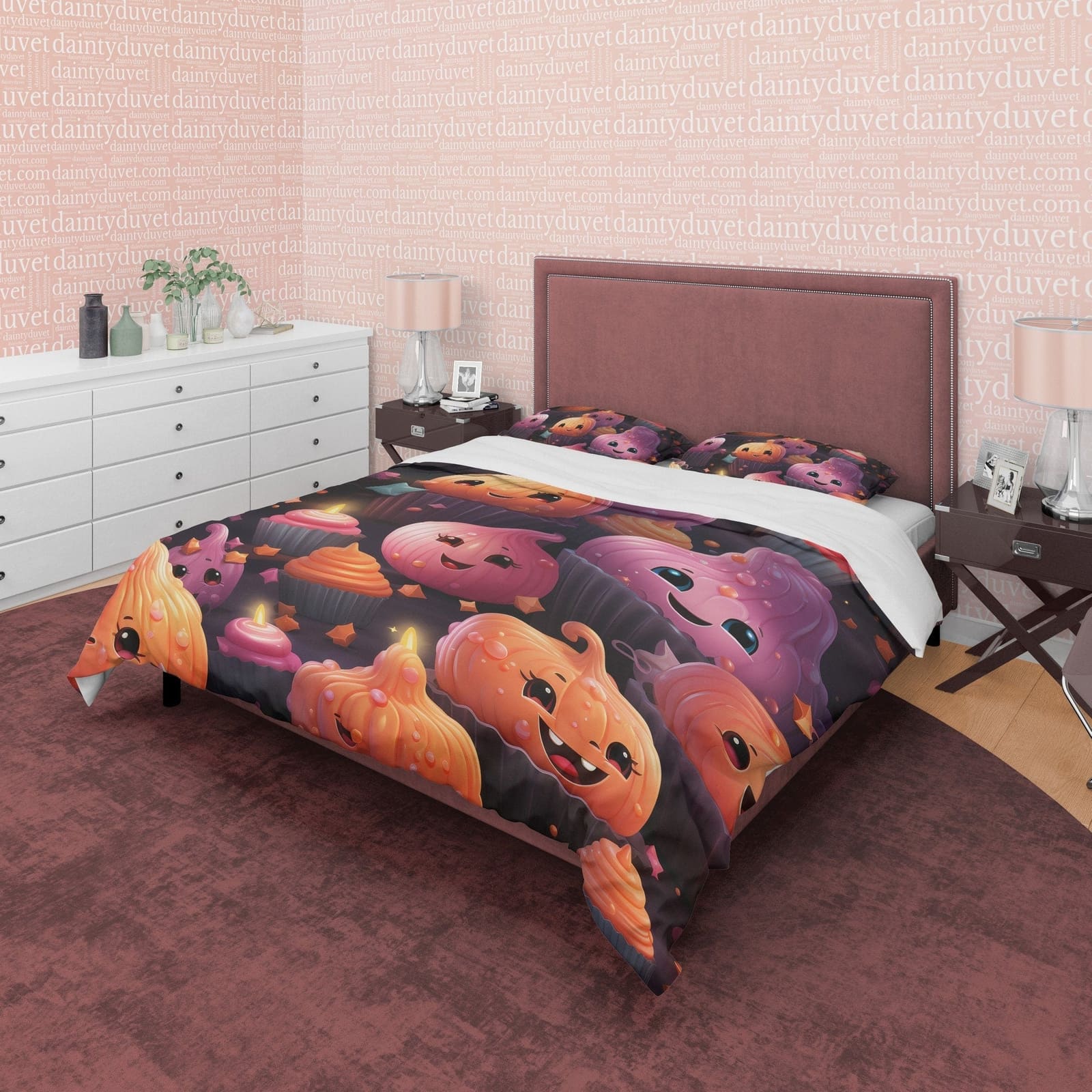 Pumpkin Onion & Cupcakes Duvet Cover Set Spooky Bedding, Cute Halloween Room Decor, Kids Bedspread, Zipper Quilt Cover, Ae…