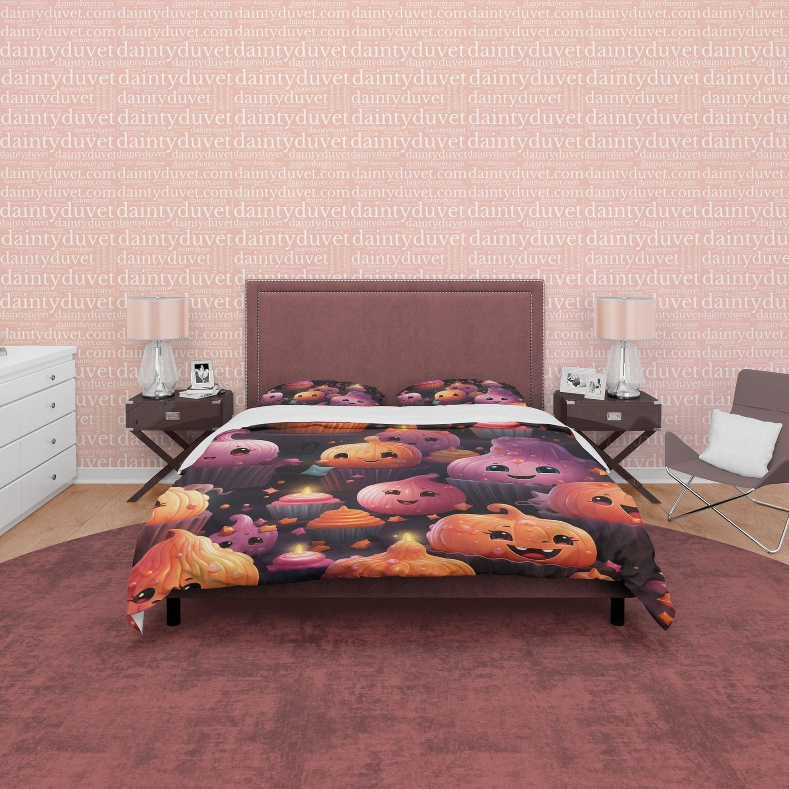 Pumpkin Onion & Cupcakes Duvet Cover Set Spooky Bedding, Cute Halloween Room Decor, Kids Bedspread, Zipper Quilt Cover, Ae…