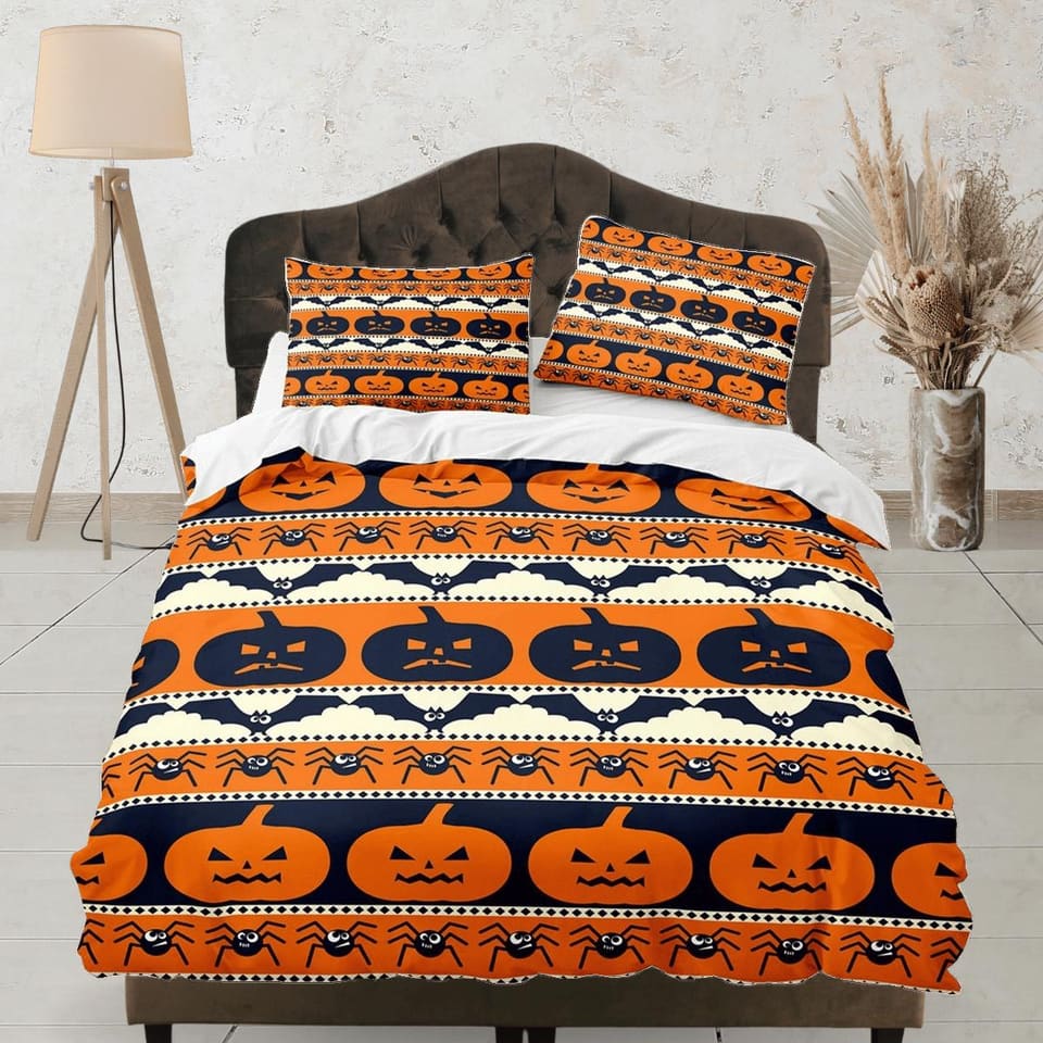 Pumpkin pattern halloween full size bedding & pillowcase, duvet cover dorm bedding, halloween decor, nursery toddler beddi…