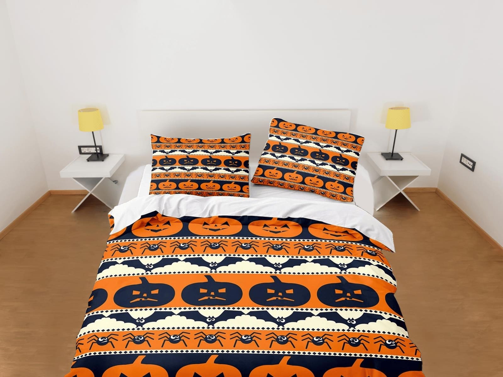 Pumpkin pattern halloween full size bedding & pillowcase, duvet cover dorm bedding, halloween decor, nursery toddler beddi…