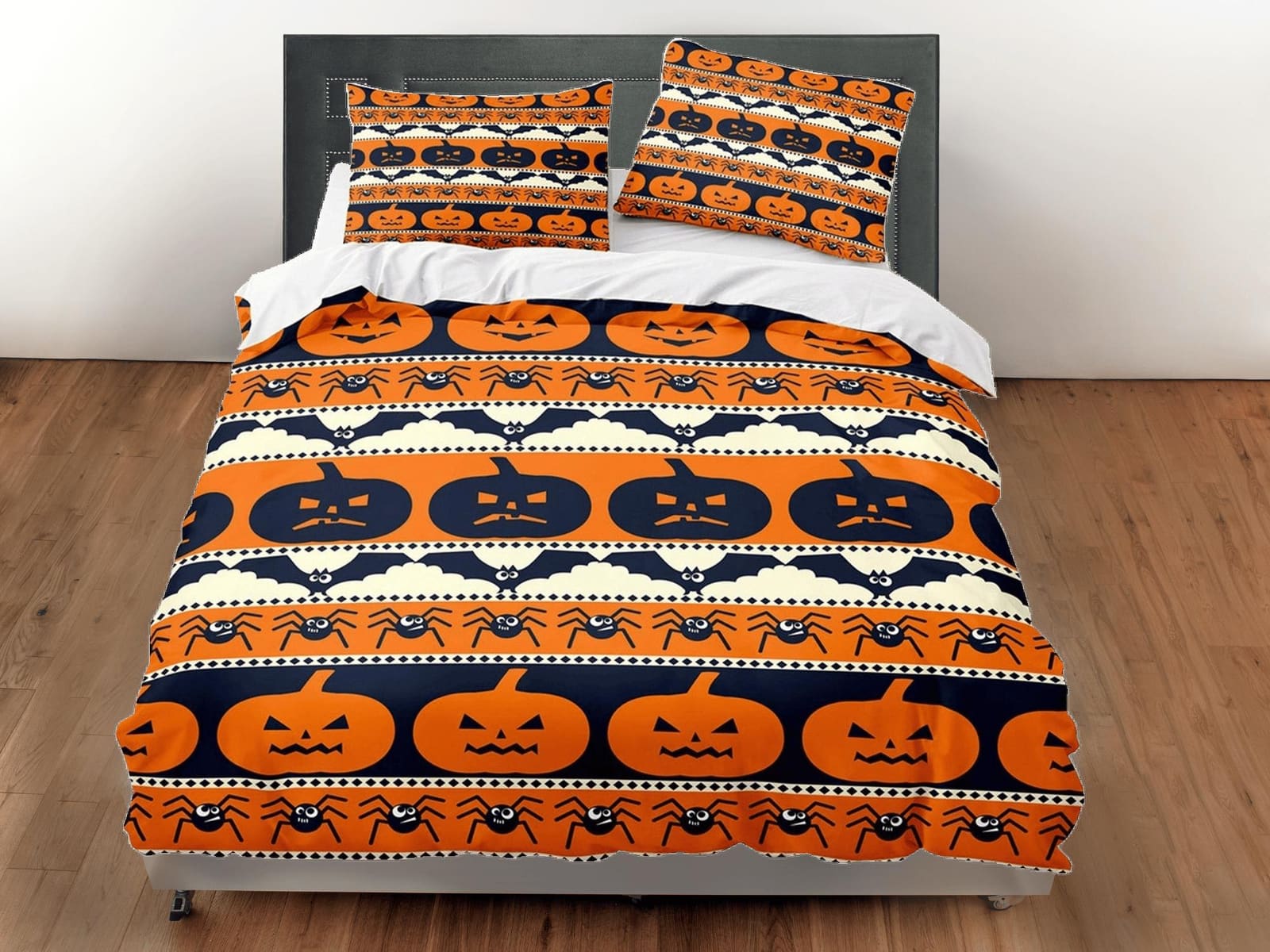 Pumpkin pattern halloween full size bedding & pillowcase, duvet cover dorm bedding, halloween decor, nursery toddler beddi…
