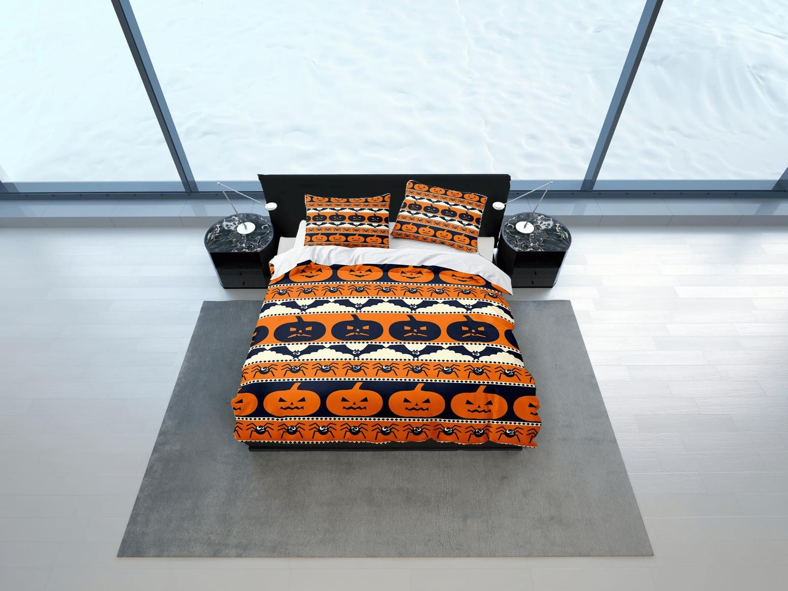 Pumpkin pattern halloween full size bedding & pillowcase, duvet cover dorm bedding, halloween decor, nursery toddler beddi…