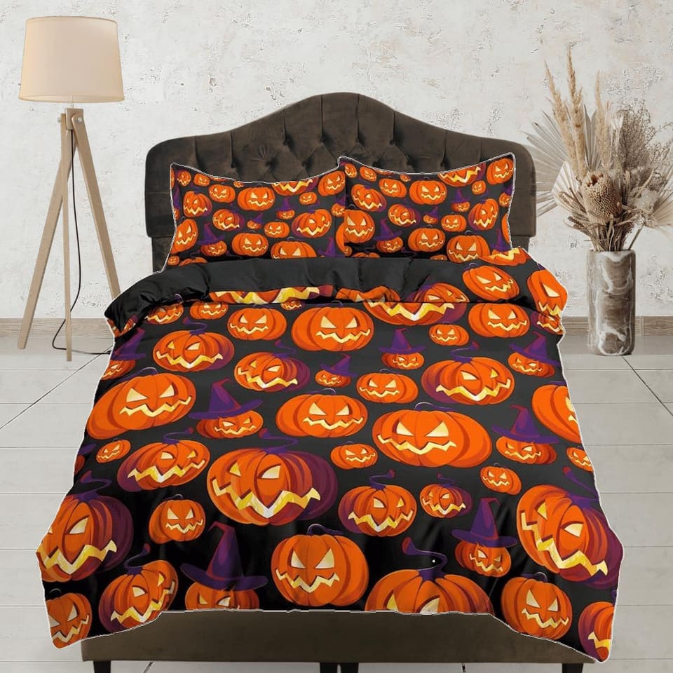 Pumpkin prints halloween full size bedding & pillowcase, duvet cover dorm bedding, halloween decor, nursery toddler beddin…