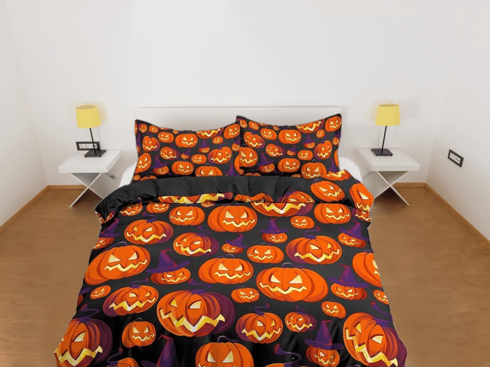 Pumpkin prints halloween full size bedding & pillowcase, duvet cover dorm bedding, halloween decor, nursery toddler beddin…