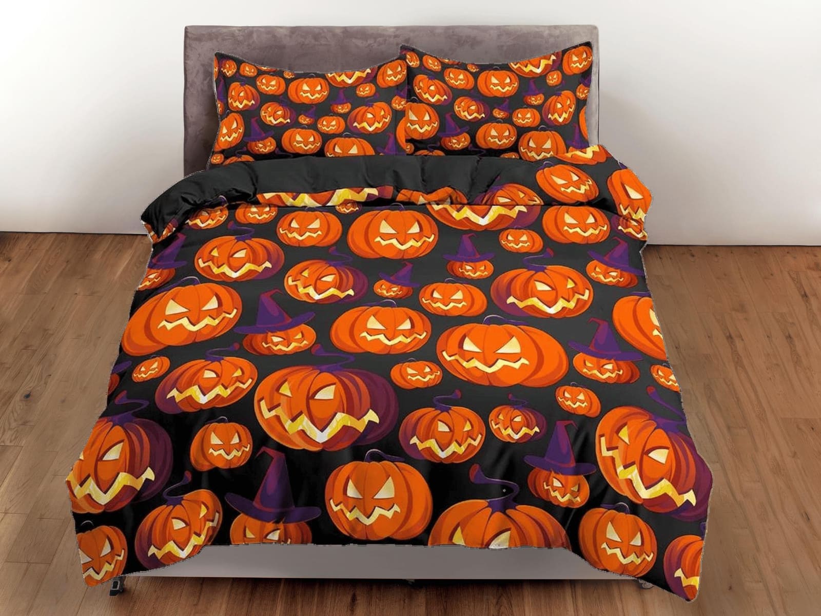 Pumpkin prints halloween full size bedding & pillowcase, duvet cover dorm bedding, halloween decor, nursery toddler beddin…