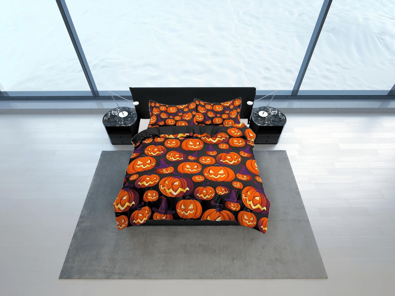 Pumpkin prints halloween full size bedding & pillowcase, duvet cover dorm bedding, halloween decor, nursery toddler beddin…