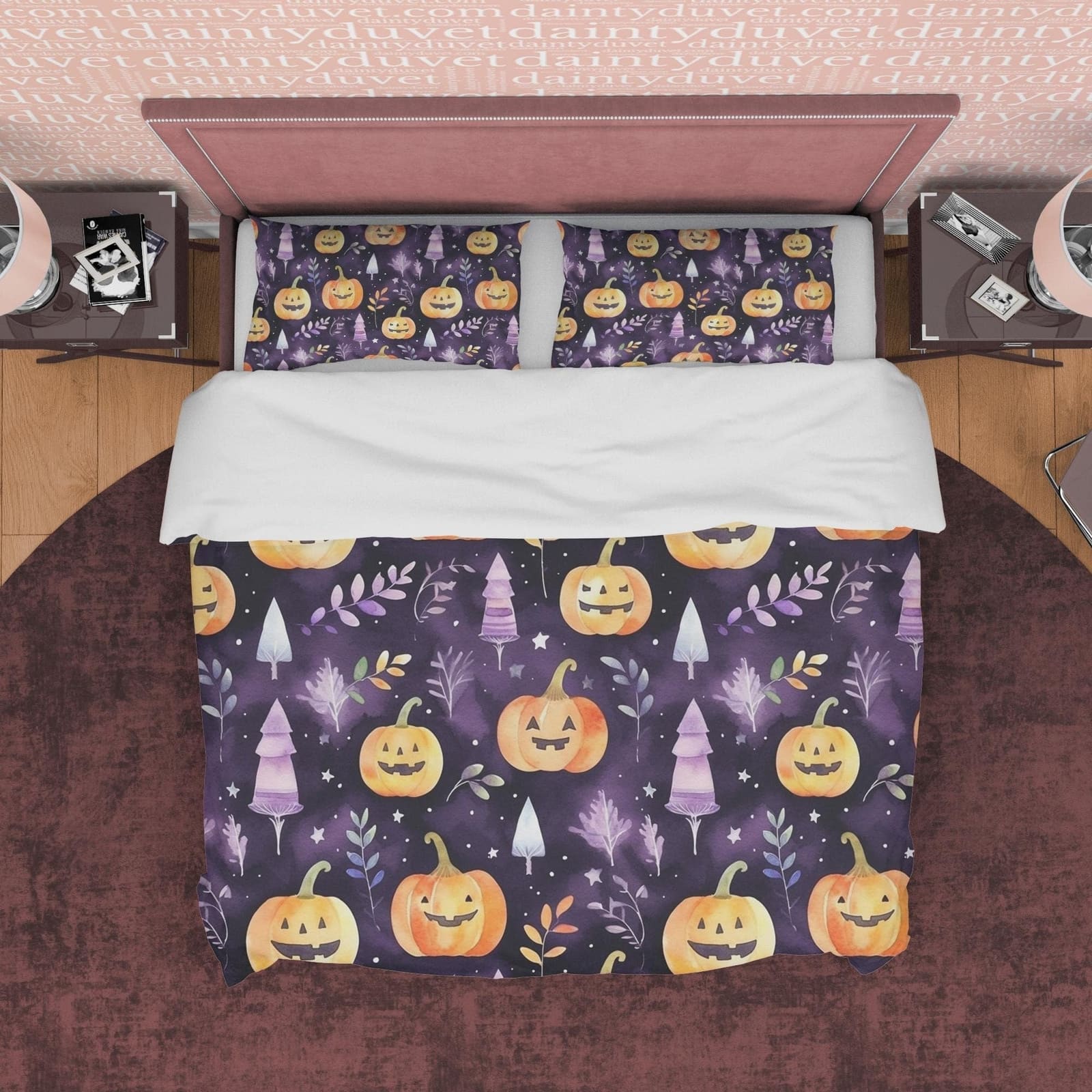 Pumpkin Purple Duvet Cover Set Spooky Bedding, Halloween Decor, Autumn Bedspread, Printed Quilt Cover, Comforter Bed Cover…