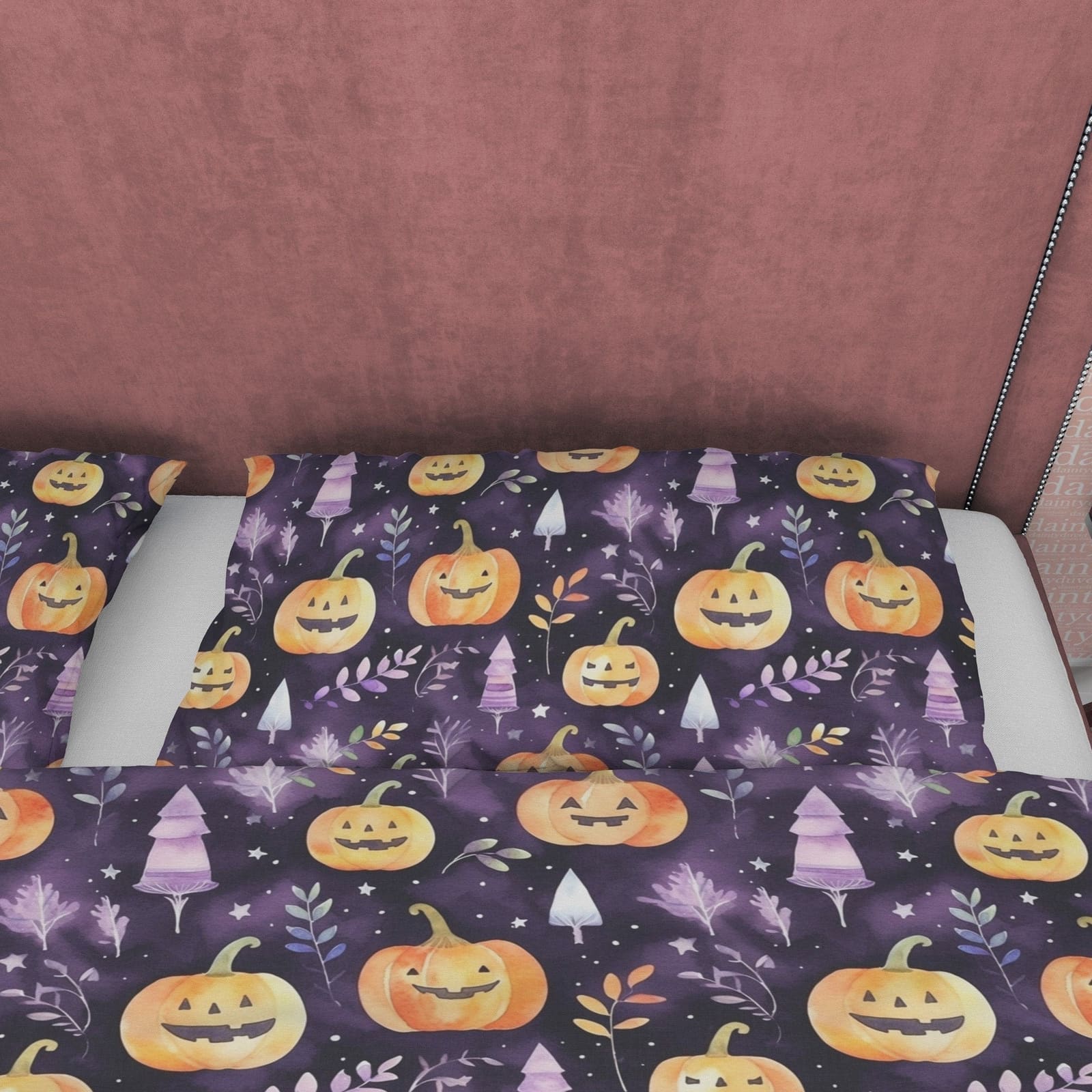 Pumpkin Purple Duvet Cover Set Spooky Bedding, Halloween Decor, Autumn Bedspread, Printed Quilt Cover, Comforter Bed Cover…