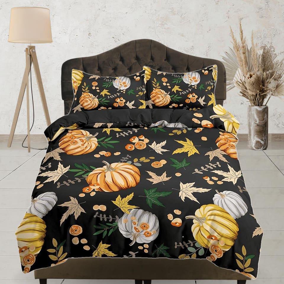 Pumpkin retro halloween bedding & pillowcase, autumn duvet cover set dorm bedding, halloween decor, nursery toddler beddin…