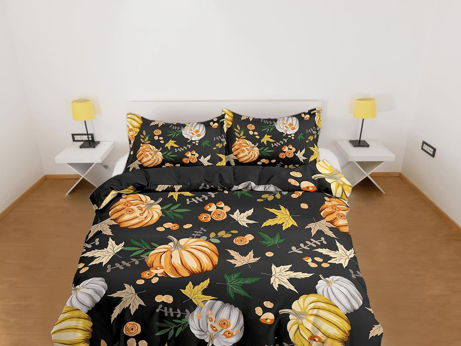 Pumpkin retro halloween bedding & pillowcase, autumn duvet cover set dorm bedding, halloween decor, nursery toddler beddin…
