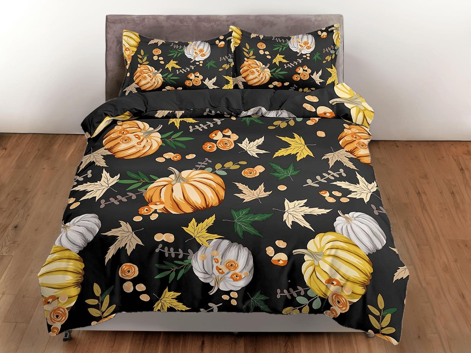 Pumpkin retro halloween bedding & pillowcase, autumn duvet cover set dorm bedding, halloween decor, nursery toddler beddin…