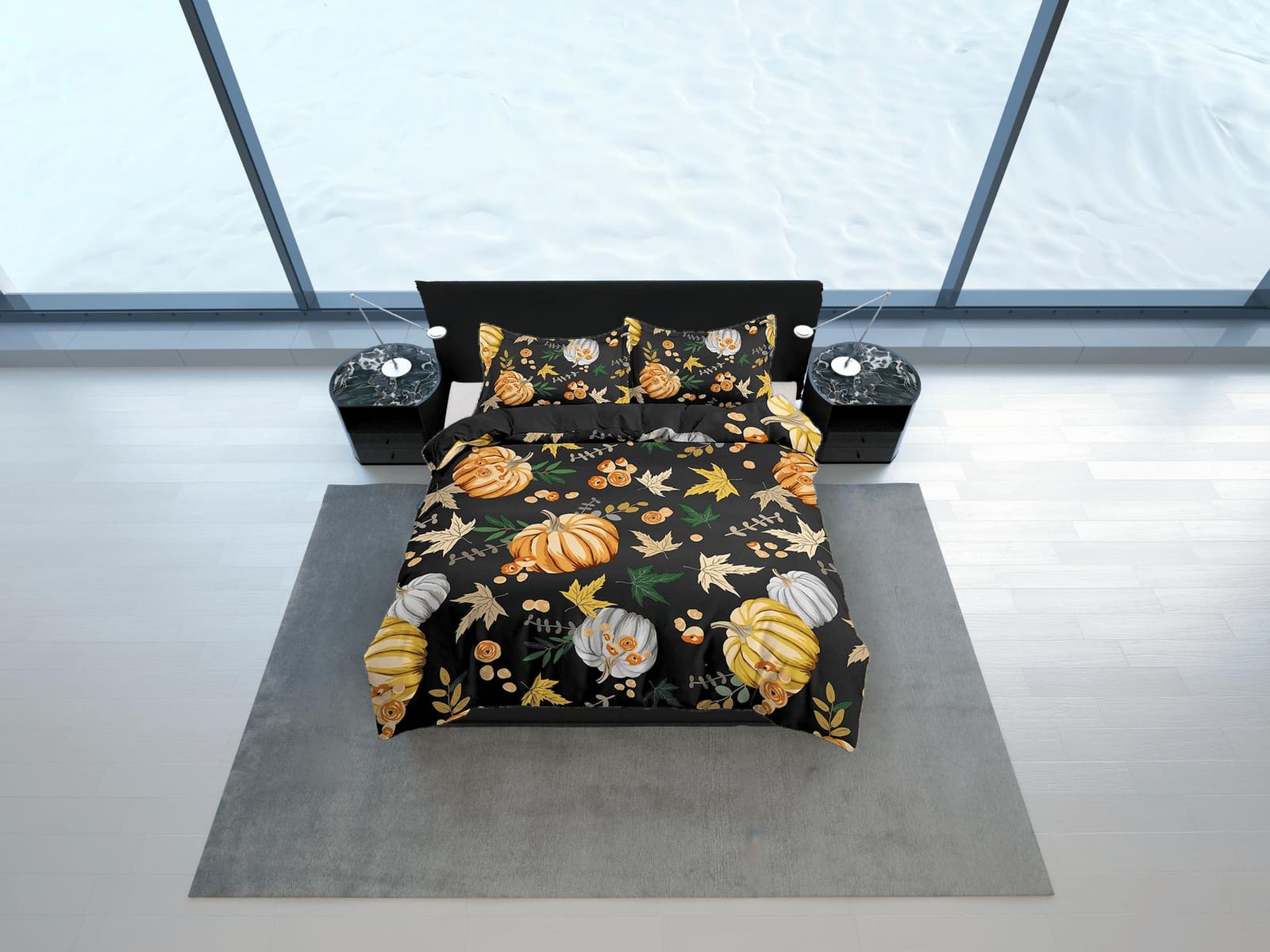 Pumpkin retro halloween bedding & pillowcase, autumn duvet cover set dorm bedding, halloween decor, nursery toddler beddin…